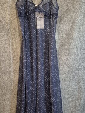 Zara Navy and White Polka Dot Sheer Slip Dress